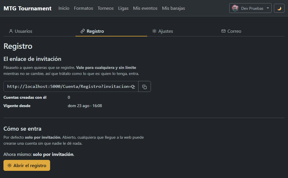 La pantalla del enlace de invitación: el enlace con su botón de copiar, cuántas
                      cuentas se han creado con él y desde cuándo está vigente.